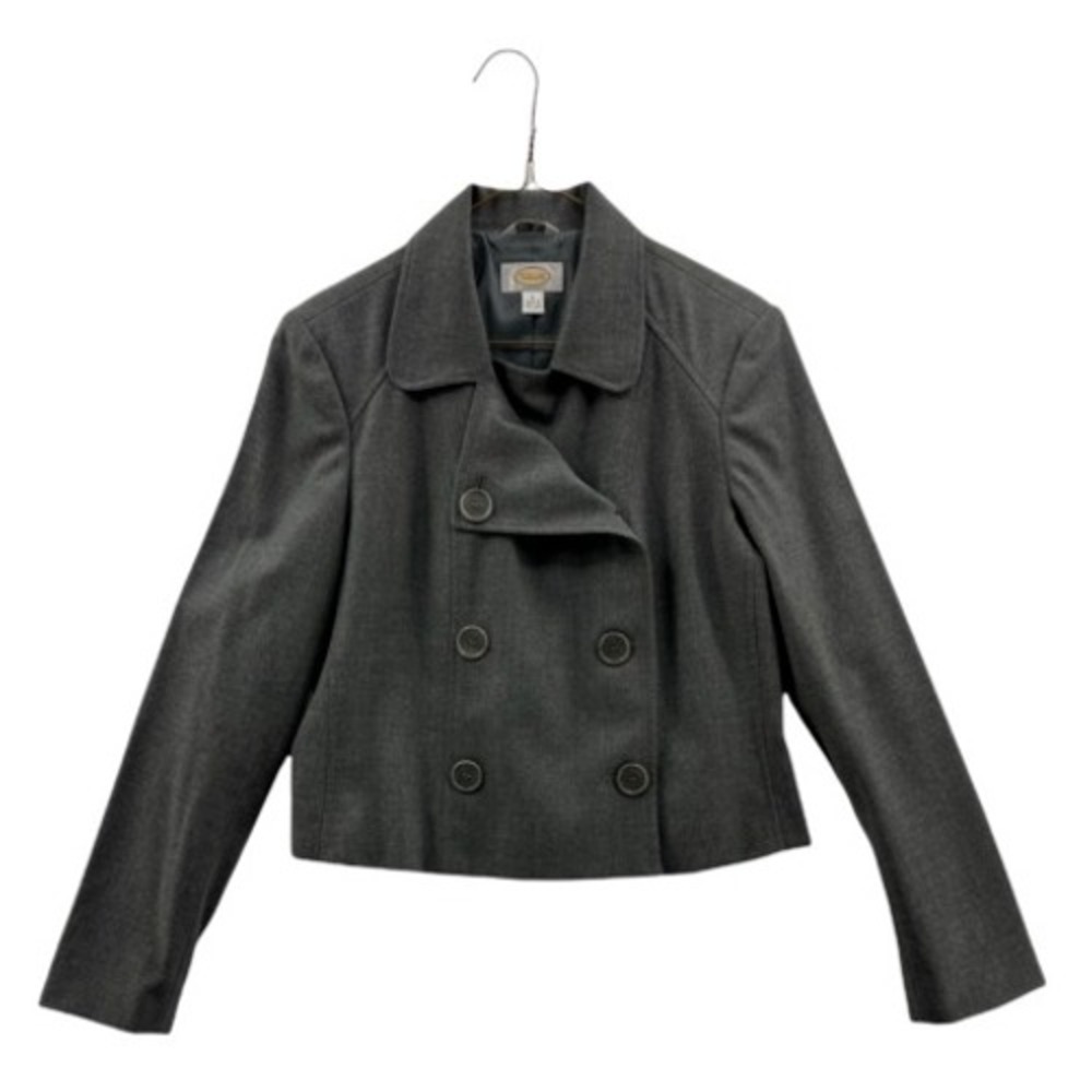 Talbots Wool Blend Blazer Cropped Double Breasted Jacket Gray Size 6